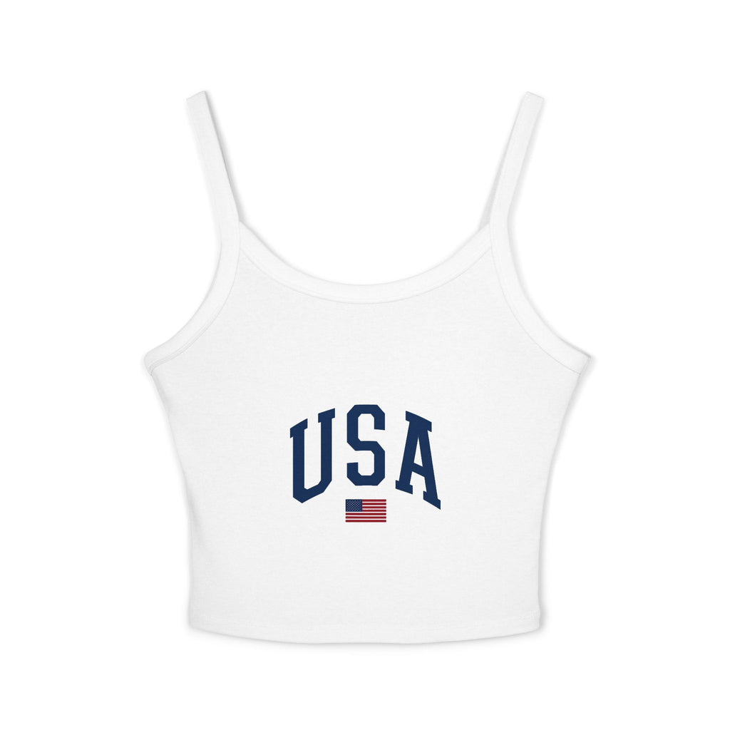 USA Flag Spaghetti Strap Tank Top — Patriotic Women's Crop Top for 4th of July