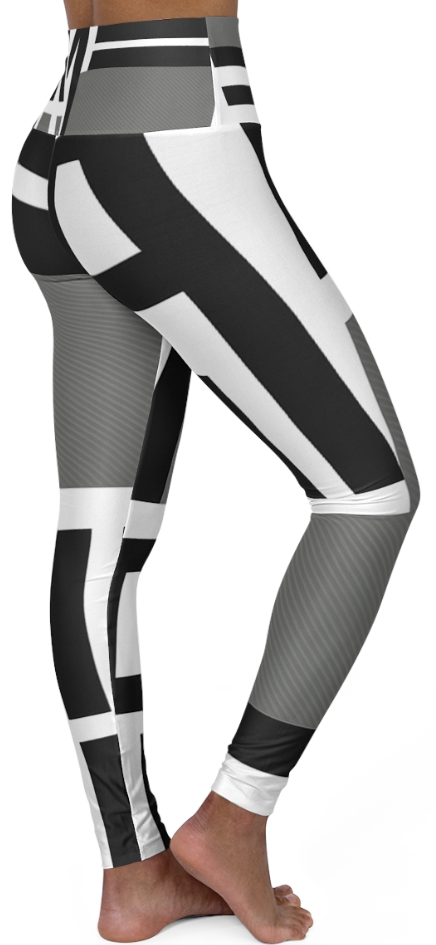 Black and white patterned leggings on a white background