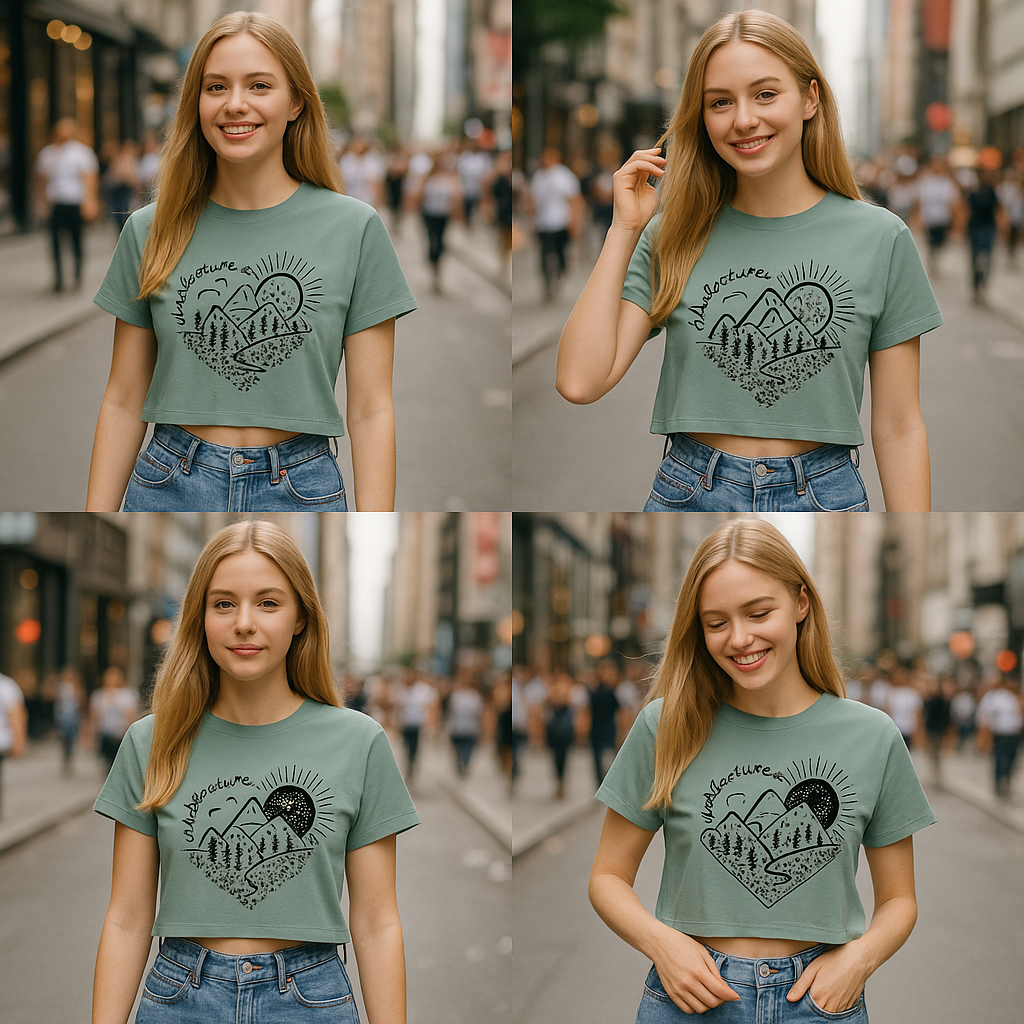Crop Tee — Adventure Awaits Mountain Heart Graphic