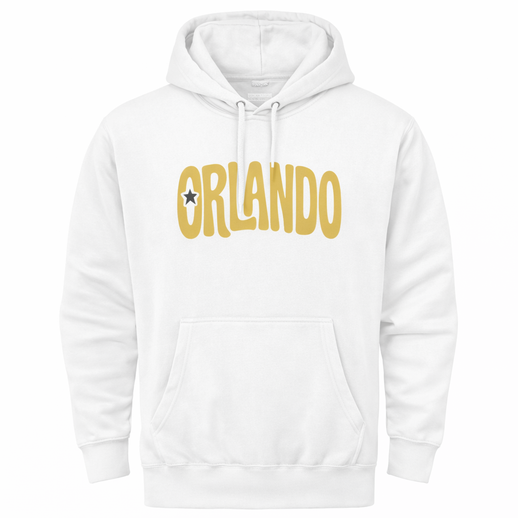 Orlando Yellow Retro Hoodie — Vintage Groovy State Map Graphic