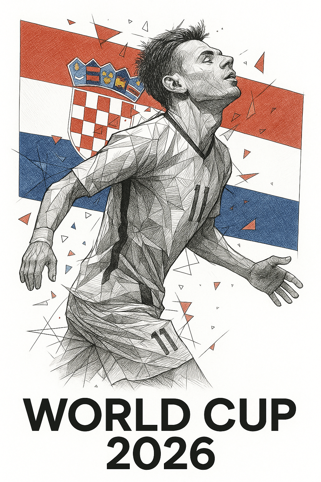 Illustration of a soccer player with Croatia's flag in the background, promoting World Cup 2026.
