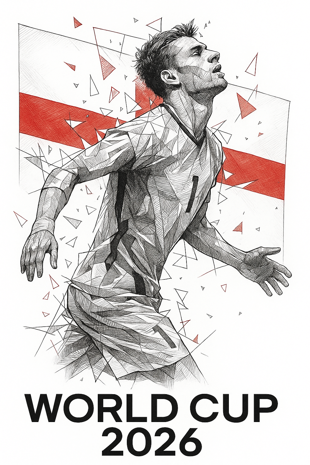 Illustration of a soccer player with geometric patterns and 'World Cup 2026' text.
