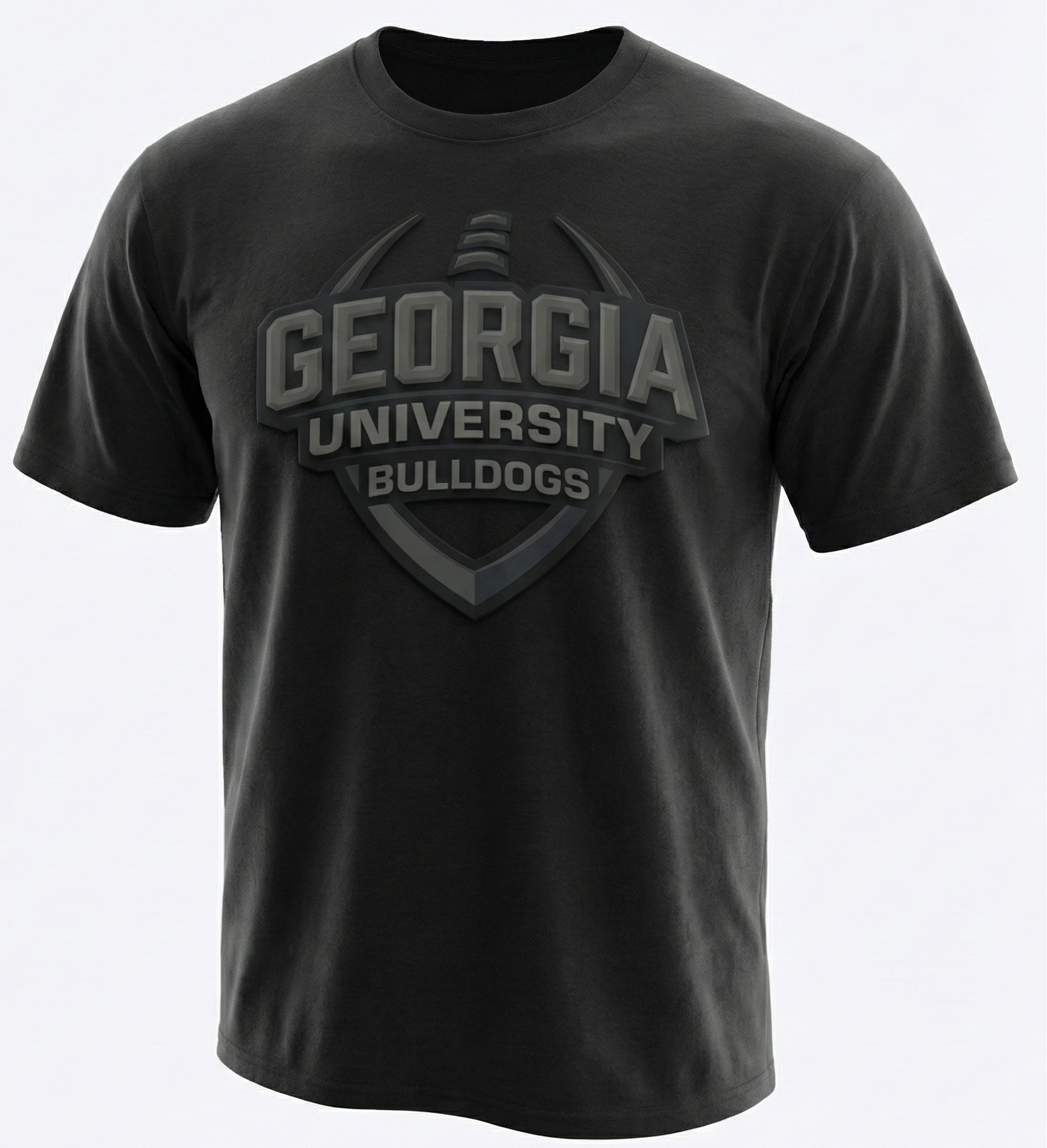 Black t-shirt with 'Georgia University Bulldogs' logo on a white background