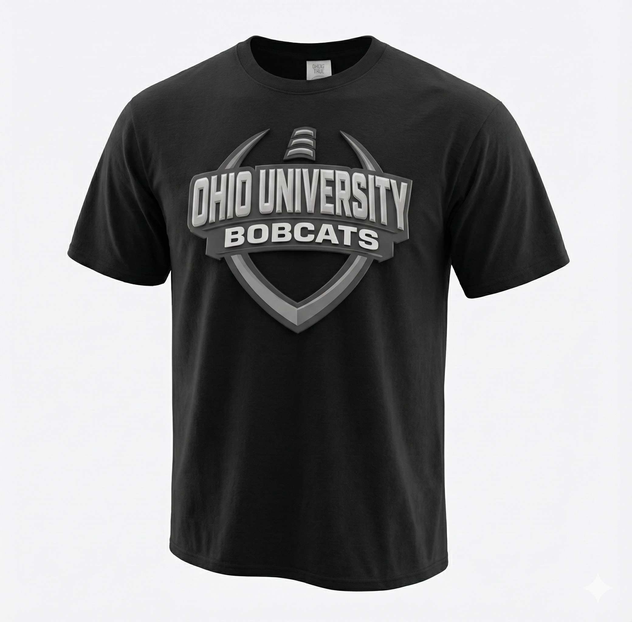 Black t-shirt with Ohio University Bobcats logo on a white background